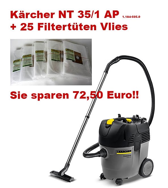 Kärcher NT 35/1 AP 1.184-505.0 + 25 Filtertüten Vlies !Sie sparen 72,50Euro! 